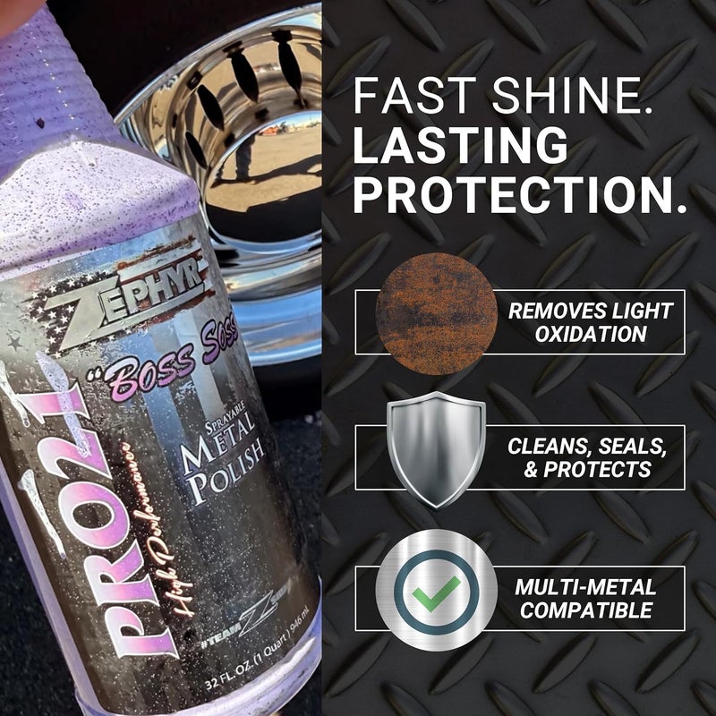 ZEPHYR - Pro 21 Boss Soss Sprayable Metal Polish - Stainless Steel, Chrome, & Aluminum Polish - Sprayable Metal Polishing for Copper, Silver, Bronze, & More - 32 oz. - Image 3